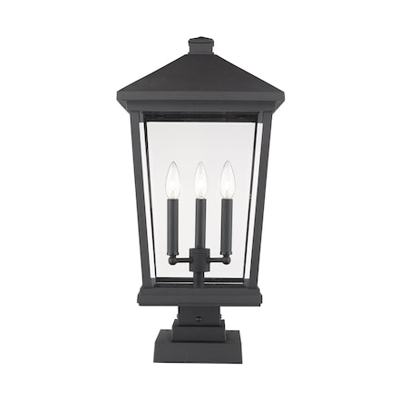 Beacon 3 Light Outdoor Pier Mounted Fixture, Black & Clear Beveled